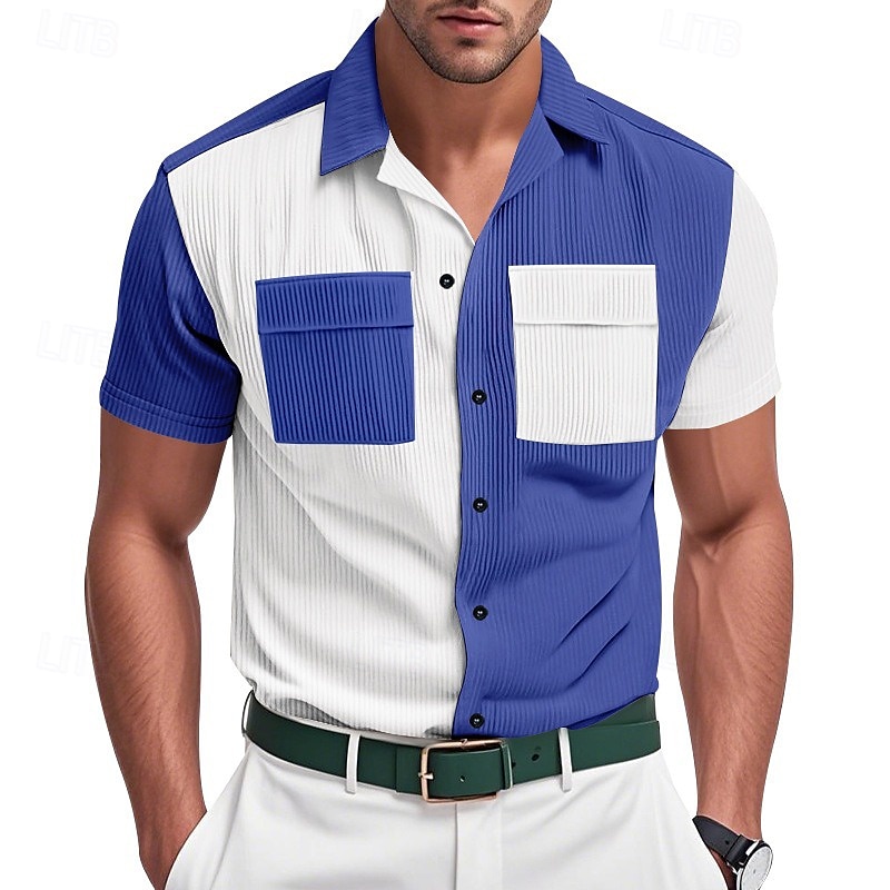 Per uomo Camicia Camicia Estiva Camicia casual Camicia di Velluto a Coste Camicia con Bottoni Camicia cargo Nero Blu Verde Kaki Grigio Manica Corta Blocco di colori Colletto cubano Casuale Quotidiano del 2025 a $21.99 –P3