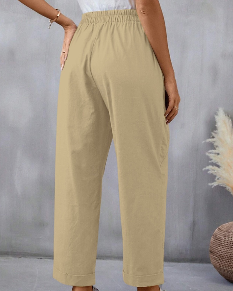 Per donna Pantaloni in cotone e lino Pantaloni Eleganti Moda Streetwear Lunghezza intera Naturale Semplice Tasca Elastico in vita Comodo Confortevole Uscire Weekend Cammello Nero Rosa Blu Estate del 2025 a $24.99 –P14