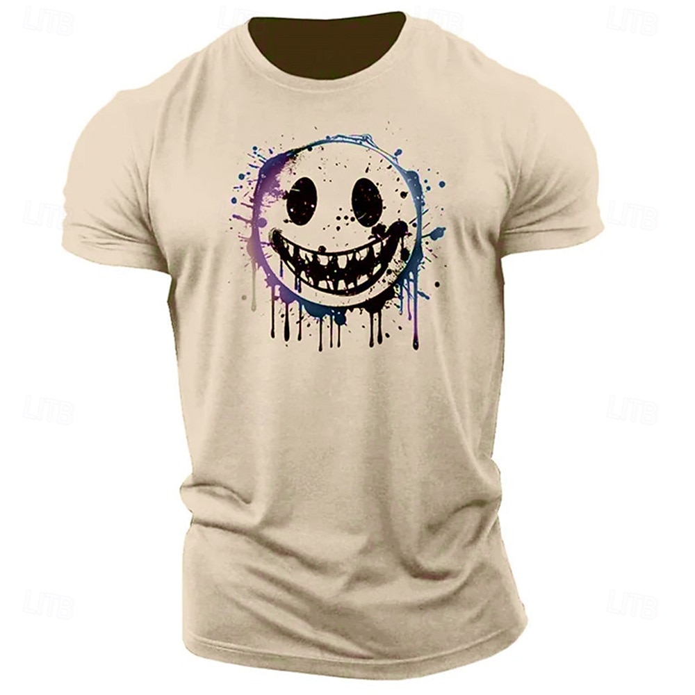 Herr Grafiska tryck Rolig Le ansikte T-shirt Grafiska utslagsplatser Bomull Kortärmad Grafisk Skjorta Heather Grey Svart Vit Bekväm t-shirt Utomhus Gata Modedesignerkläder 2025 - $15.99 –P3