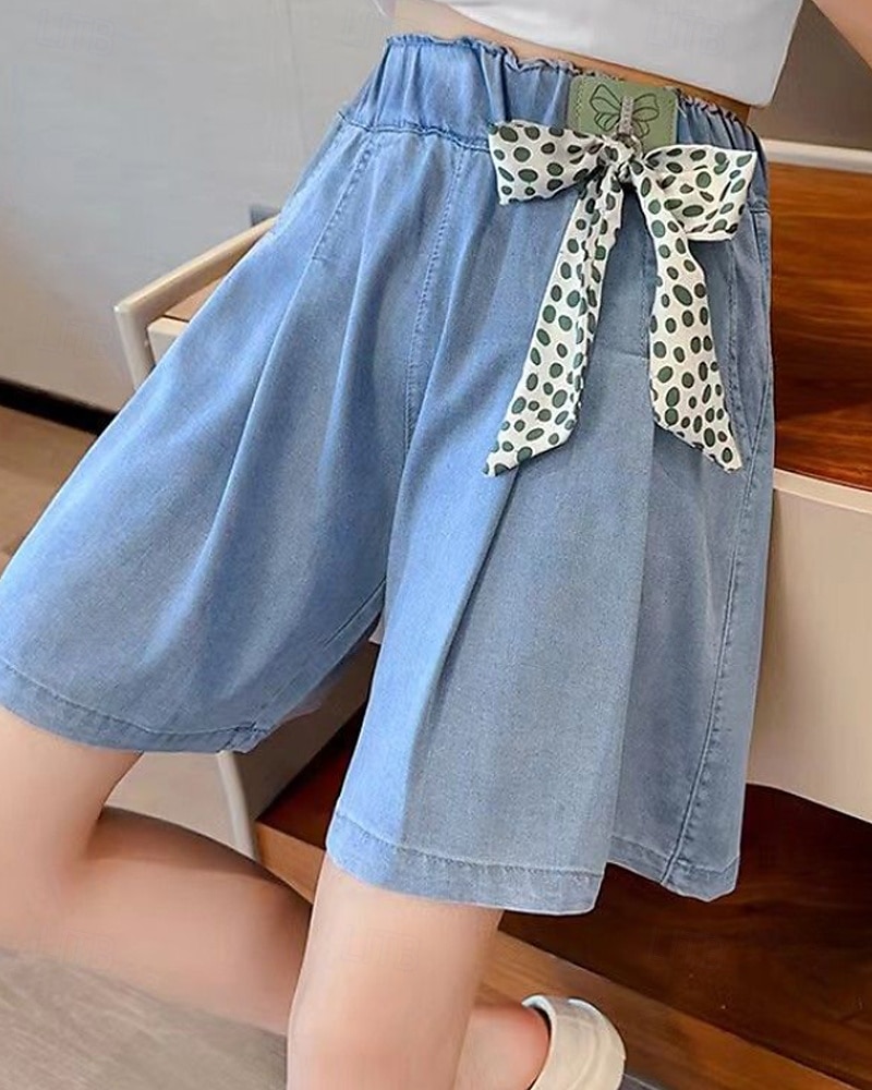 Bambini Ragazze Pantaloncini Tinta unica Streetwear Nodo da legare Scuola Dai 4 anni in su Estate Azzurro del 2025 a $11.49 –P2