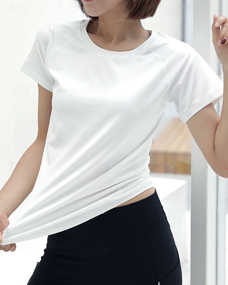 Mulheres Cor Sólida Camisa Esportiva Camisa de tênis Top de tênis Manga Curta Com Transparência Detalhes Refletores Pavio Humido Tênis Golfe Cooper Arredondar Preto Branco Verde Claro Roupas de tênis de 2026 por $18.99 –P3