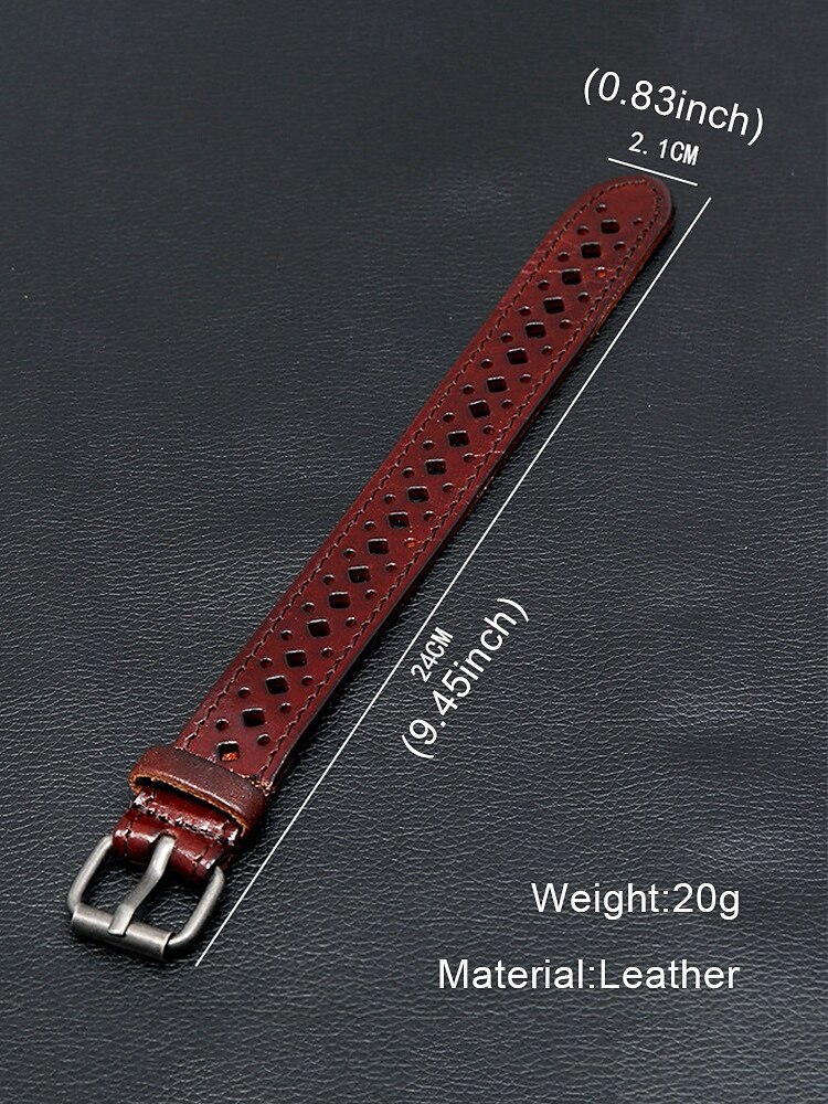 мужской полый браслет из натуральной кожи в богемном стиле - винтажный регулируемый браслет-манжета для повседневного, делового и праздничного ношения 2025 - $9.99 –P5