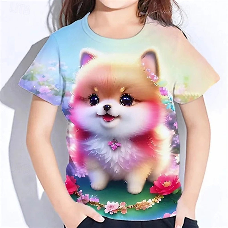 Fille 3D Chat T-shirt Manche Courte Été Printemps Mode Basique Enfants 4-12 ans Col Rond Extérieur Occasionnel Quotidien Coupe régulière de 2025 ? $11.99 –P7