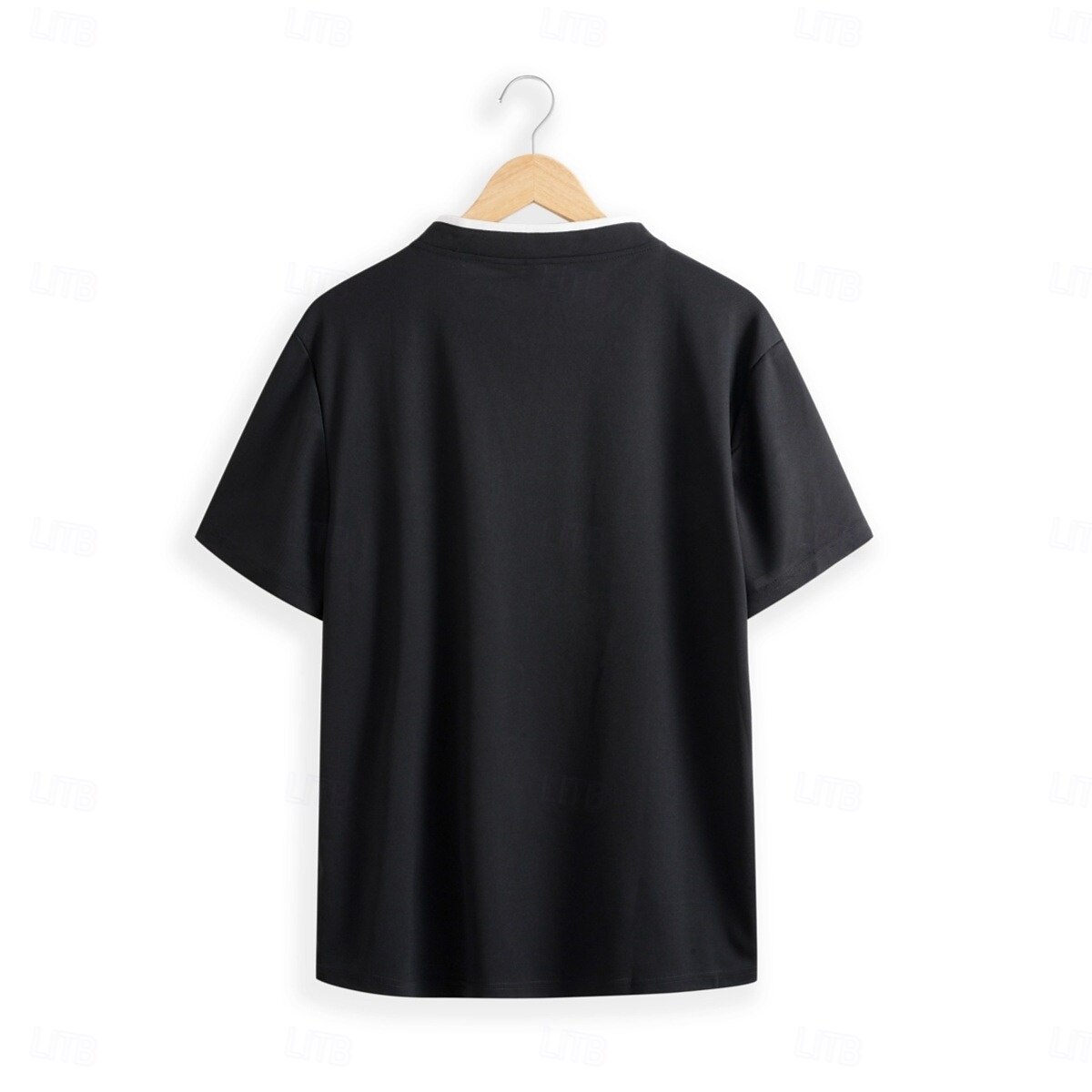 Homens Camisa com gola listrada Manga Curta Decote V Com Recorte Verão Primavera Tecido Moda Básico Moderno Botões duas peças falsas Rua Casual Diário Preto Branco Azul Marinha Top Tee para Homens de 2025 por $18.99 –P8