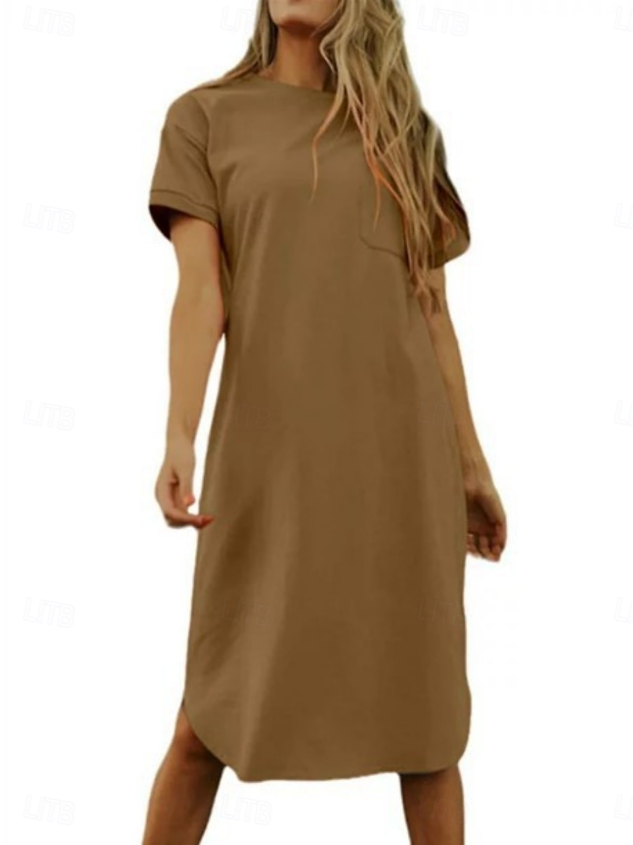 Femmes Robe Midi Robe Décontractée Robe d'été Mode Moderne Quotidien Week-end Coupe régulière Uni Manche Courte Col ras du cou Noir Blanche Rouge Vert foncé Été de 2025 ? $16.99 –P1