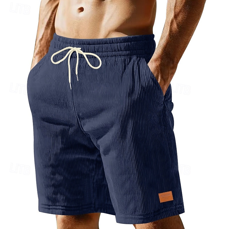 Men's Shorts Casual Shorts Corduroy Shorts Pocket Elastic Waist Textured Plain Comfort Breathable Knee Length Casual Outdoor Beach Vacation Fashion Black White Inelastic 2026 - $20.99 –P3