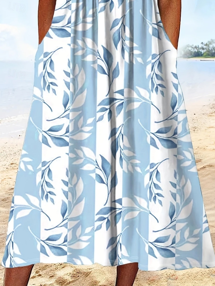 Damen Midikleid T-Shirt-Kleid A Linie Kleid Sommerkleid Bohemien Urlaub Vintage Normale Passform Blumen Grafik Kurzarm Rundhalsausschnitt Leicht Blau Sommer Frühling 2025 - $30.99 –P3
