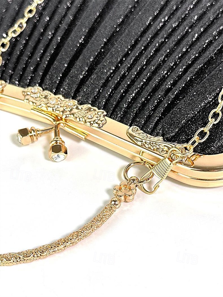 Poșetă de seară plisată cu sclipici pentru femei, cu mâner vintage auriu – geantă elegantă și formală pentru nunți, petreceri și cocktailuri 2025 - $24.99 –P9
