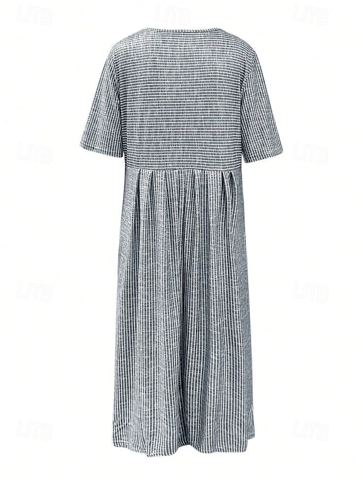 Pentru femei Rochii Midi Rochie A line Rochie de vară Vacanță Casual Zilnic Concediu Potrivire Largă Grafic Geometric Dungi Manșon Jumate Stil Nautic Albastru piscină Gri Vară 2025 - $31.99 –P4