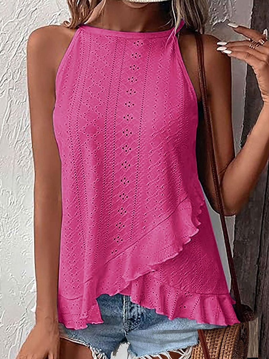 Women's Camisole Tank Top Plain Elegant Casual Sleeveless Crew Neck Regular Tops Daily Holiday Eyelet Black White Pink Summer Spring 2025 - $17.99 –P5