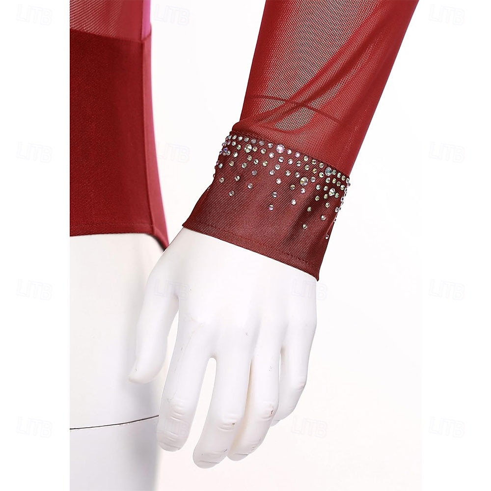 Men's Shiny Rhinestone Mock Neck Latin Tango Dance Shirt Latin Tango Training Performance Bodysuit 2025 - $189.99 –P3