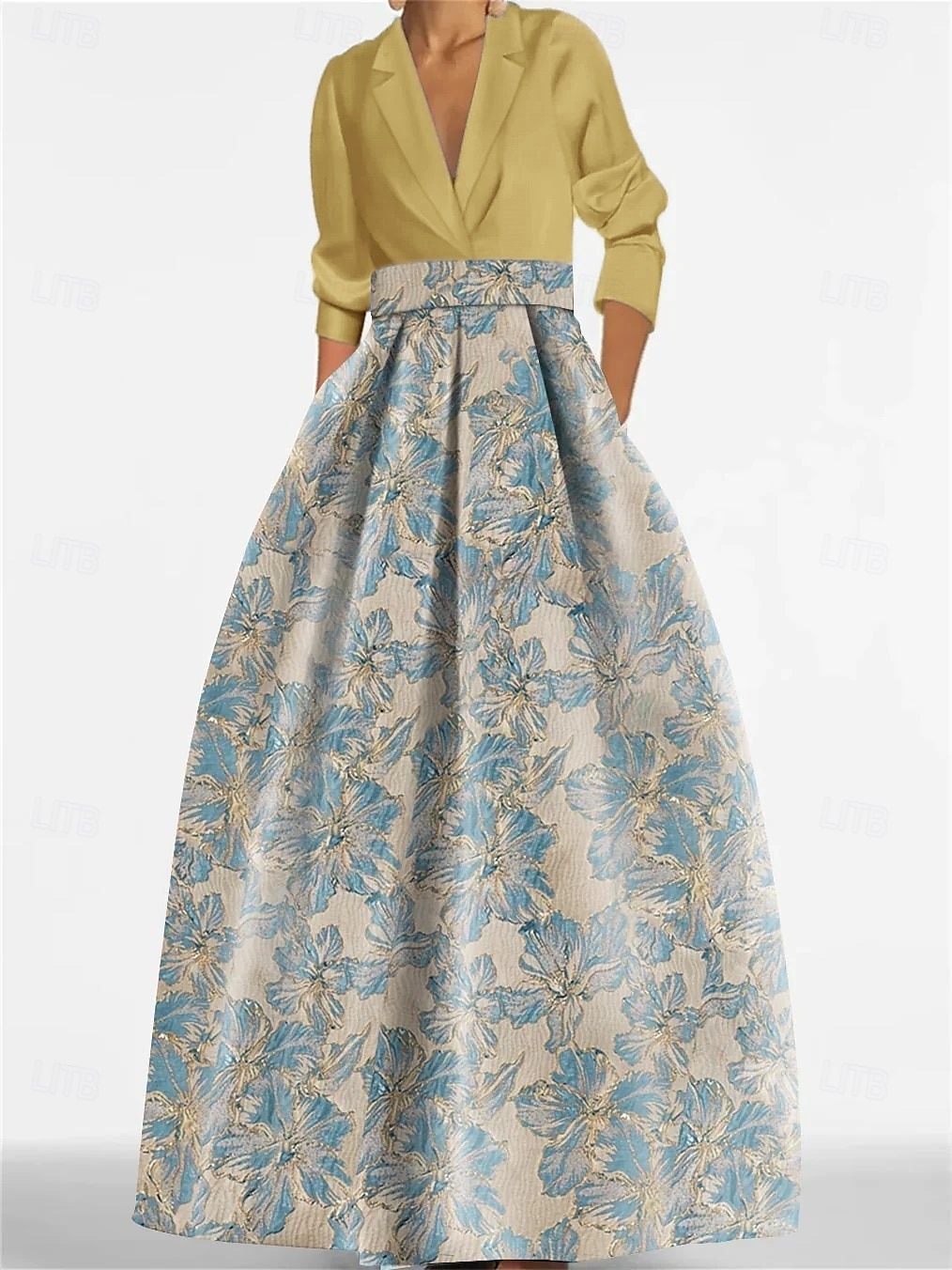 Robe de soirée A-Line élégante robe formelle longueur de sol manches longues col chemise satin avec fente robe invitée de mariage de 2025 ? $142.99 –P7