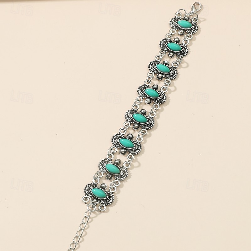 Bracelet Femmes Rétro Fleur Bohème Bracelet Bijoux Rouge Vert Ovale pour Quotidien Fête de 2025 ? $15.49 –P3