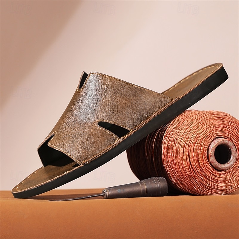 sandali da uomo in similpelle marrone con punta aperta – comode scarpe estive slip-on per la spiaggia, la piscina o il relax casual del 2026 a $46.99 –P1