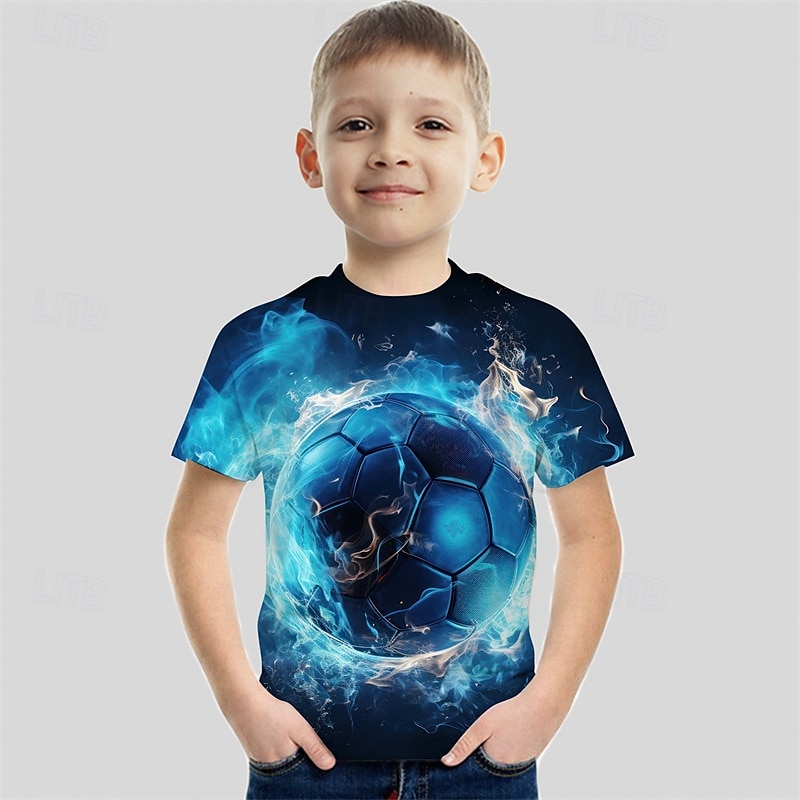 Jongens 3D Voetbal T-shirt Korte mouw Zomer Lente Modieus Basic Kinderen 4-12 jaar Strakke ronde hals Buiten Casual Dagelijks Normale pasvorm 2025 - $11.99 –P3