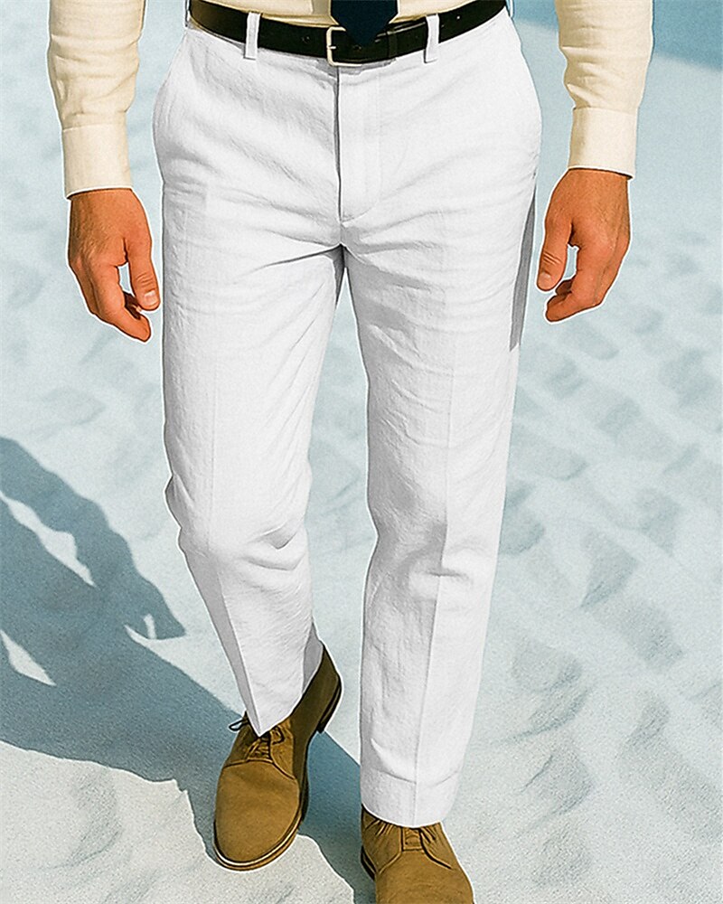 Homens Social Calças de linho Calças chinês Botões Bolsos Tecido Conforto Formal Festa Trabalho Moda Estilo Clássico Branco Cáqui Micro-Elástica de 2025 por $37.99 –P1