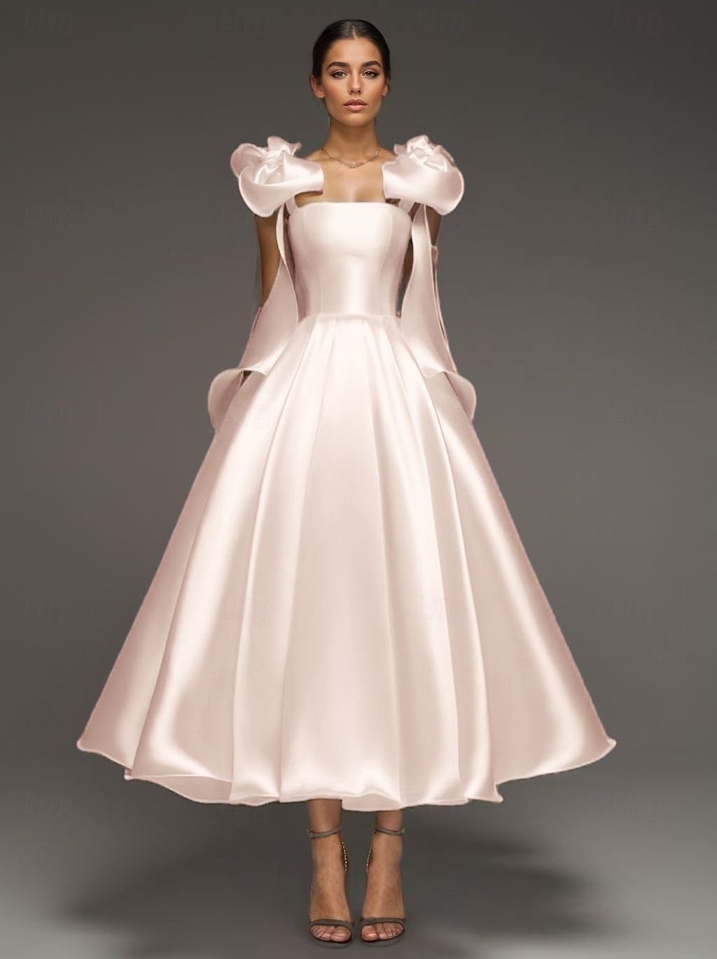 A-Linie Cocktailkleider Elegant Formale Hochzeit knöchellang ärmellos Spaghettiträger Kleid Satin mit Schleife(n) 2025 - $158.99 –P5