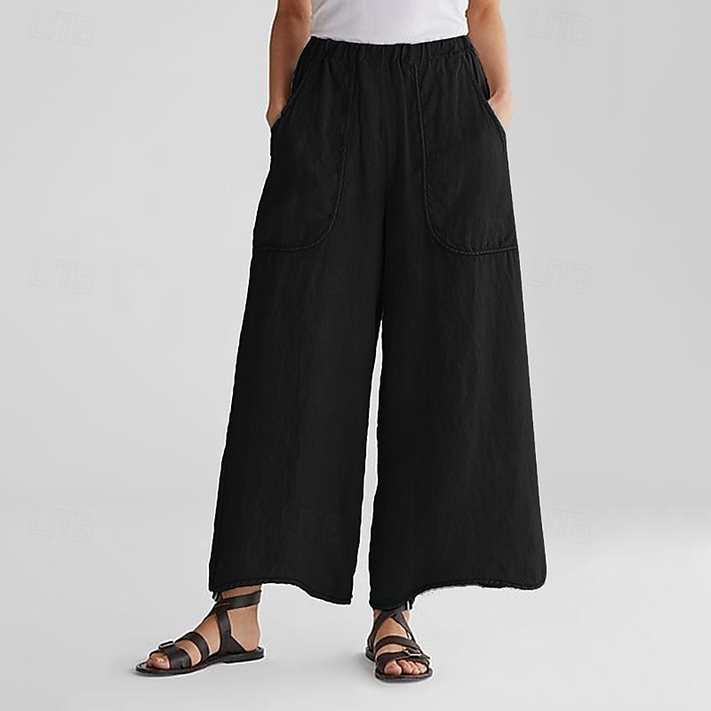 Mujer Pantalones de lino y algodón pantalones Moda Ropa de calle Longitud total Cintura Media Plano Bolsillo Cintura elástica Confortable Al Aire Libre Cómodo Vacaciones Noche Negro Verde Ejército 2025 - $24.99 –P3