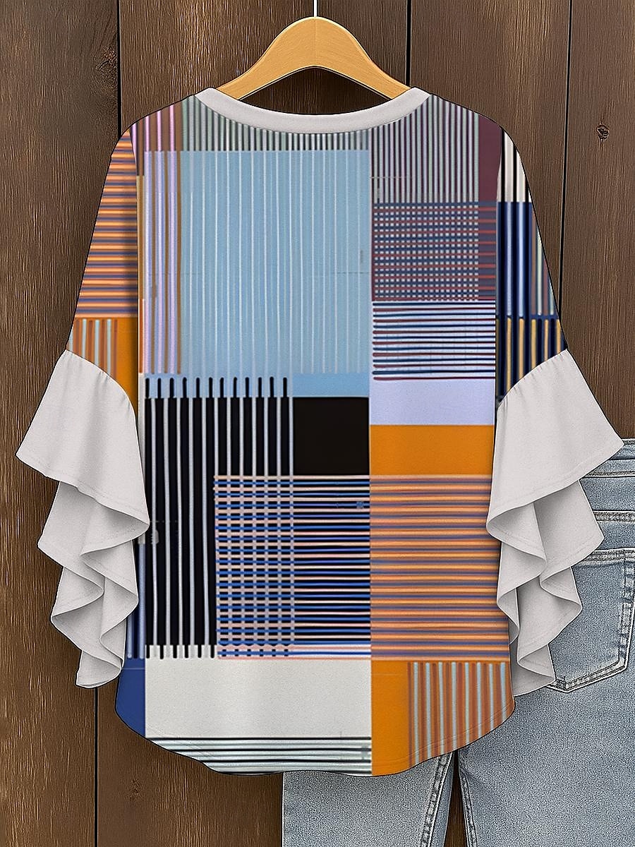 Damskie Bluzka Graficzny Geometryczny Kratka Zabytkowe Codzienny Elegancki Rękaw 3/4 W serek Zwykłe topy Codzienny Święto Ubrania wakacyjne Falbana Nadruk Żółty Czerwony Niebieski Fioletowy Zielony 2025 - $29.99 –P2
