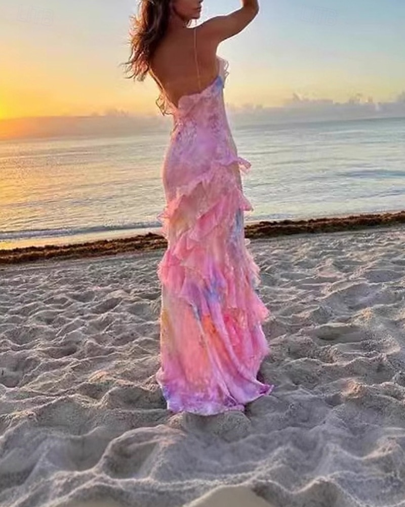 Femmes Robe Longue Maxi Robe Robe Décontractée Robe Fleurie Mode Robe élégante Extérieur Soirée Fête Coupe régulière Fleur Sans manches Col en V Jaune Rose Claire Orange Été de 2025 ? $35.99 –P4