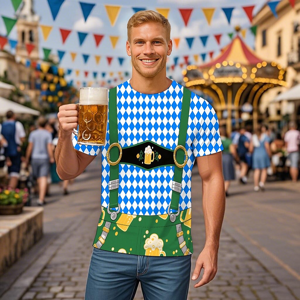 Октоберфест Печать на Lederhosen Как у футболки баварский Мюнхен Немецкий Графический Назначение Муж. Взрослые Карнавал Октоберфест 3D печать Для вечеринок 2025 - $17.49 –P1