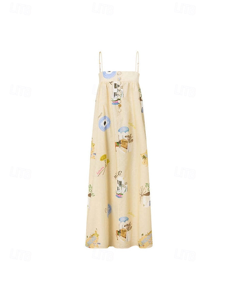 Pentru femei Rochie Lunga Rochie Maxi Rochii de in bumbac Rochie casual Modă În aer liber Petrecere Concediu Fit regulat Vopsire Fără manșon Bretele Spagheti Bej Vară 2025 - $42.99 –P7