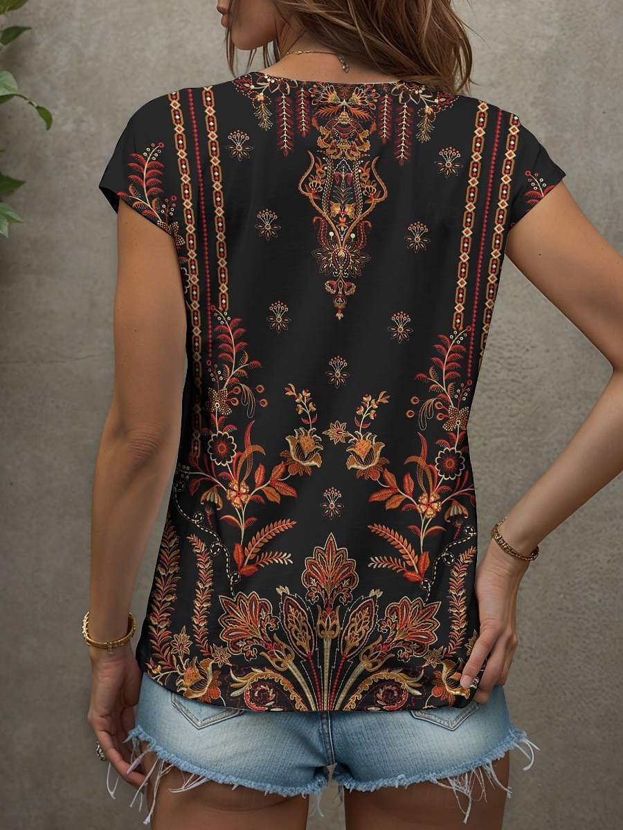 Débardeur camisole bohème pour femme, graphique, géométrique, vintage, élégant, classique, sans manches, manches courtes, col en V, régulier, imprimé quotidien, jaune, rouge, bleu, violet, vert, été, de 2025 ? $17.99 –P2