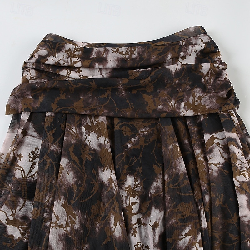 Damen Rock Mode Boho Midi Mittlere Hüfthöhe Röcke Blumen Unregelmäßiger Saum Druck Mikroelastisch Urlaub Straße Braun Sommer Polyester 2025 - $26.99 –P11