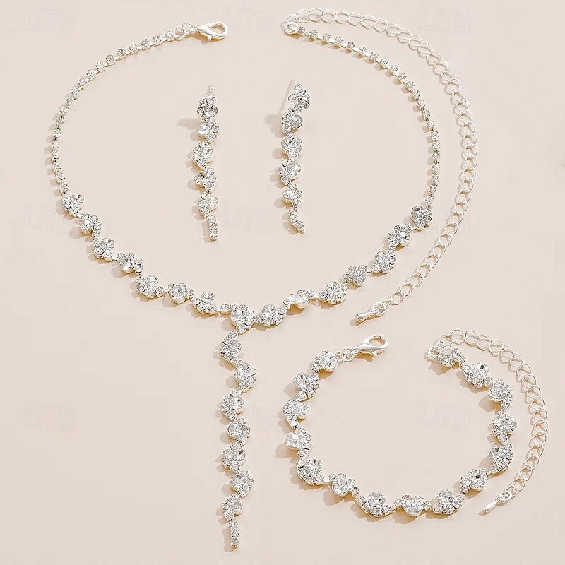 bruidssieradensets 1 set strass-legering 1 armband oorbellen ketting stijlvolle damessieradenset voor bruiloft speciale gelegenheid feest avondkleding 2025 - $33.99 –P2