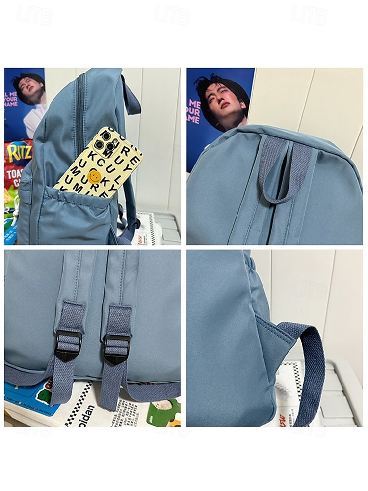 Sac à dos d'école unisexe en nylon de couleur unie avec design multi-poches - sac à dos léger et minimaliste pour adolescents et étudiants de 2025 ? $29.99 –P10