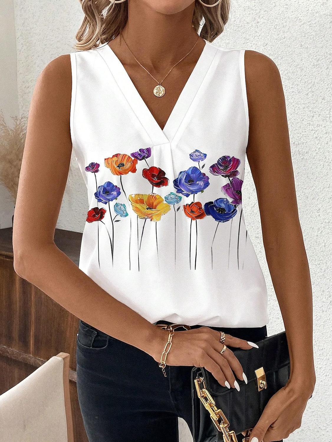 Γυναικεία Καμισόλ Tank Top Φλοράλ Γραφική Γεωμετρικό Κομψό Στυλάτο Βασικό Αμάνικο Λαιμόκοψη V Κανονικά μπλουζάκια Καθημερινά Στάμπα Λευκό Κίτρινο Θαλασσί Πράσινο του τριφυλλιού Καλοκαίρι Άνοιξη 2025 - $19.99 –P8