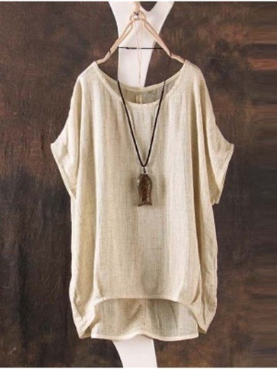 Damen Hemd Einfarbig Basic Lässig Kurzarm Rundhalsausschnitt Normale Oberteile Täglich Rote Grün Khaki Sommer 2025 - $8.99 –P4