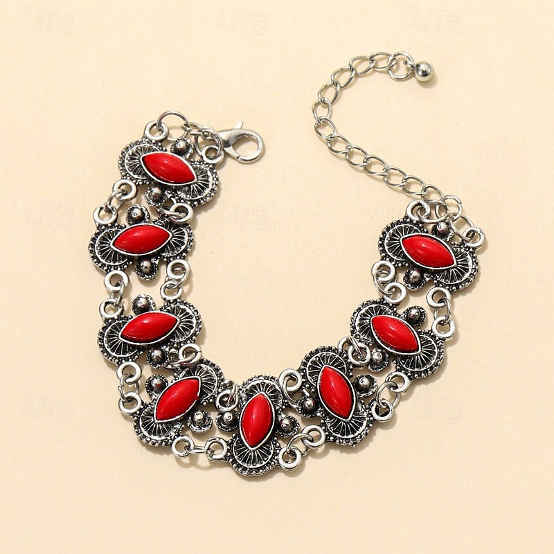Bracelet Femmes Rétro Fleur Bohème Bracelet Bijoux Rouge Vert Ovale pour Quotidien Fête de 2025 ? $15.49 –P5