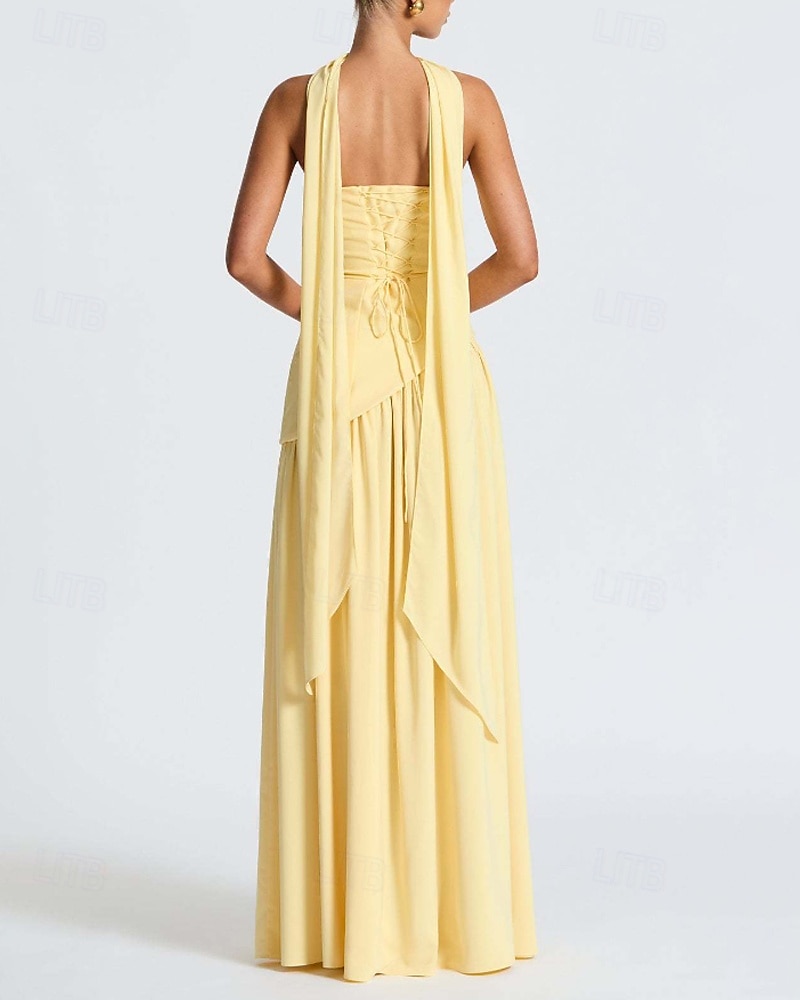 Damen Langes Kleid Maxikleid Weißes Kleid Abschlusskleid Partykleid Mode Party Abendgesellschaft Ausgehen Normale Passform Einfach Ärmellos Trägerlos Weiß Gelb Wein Marineblau Sommer 2025 - $29.99 –P14