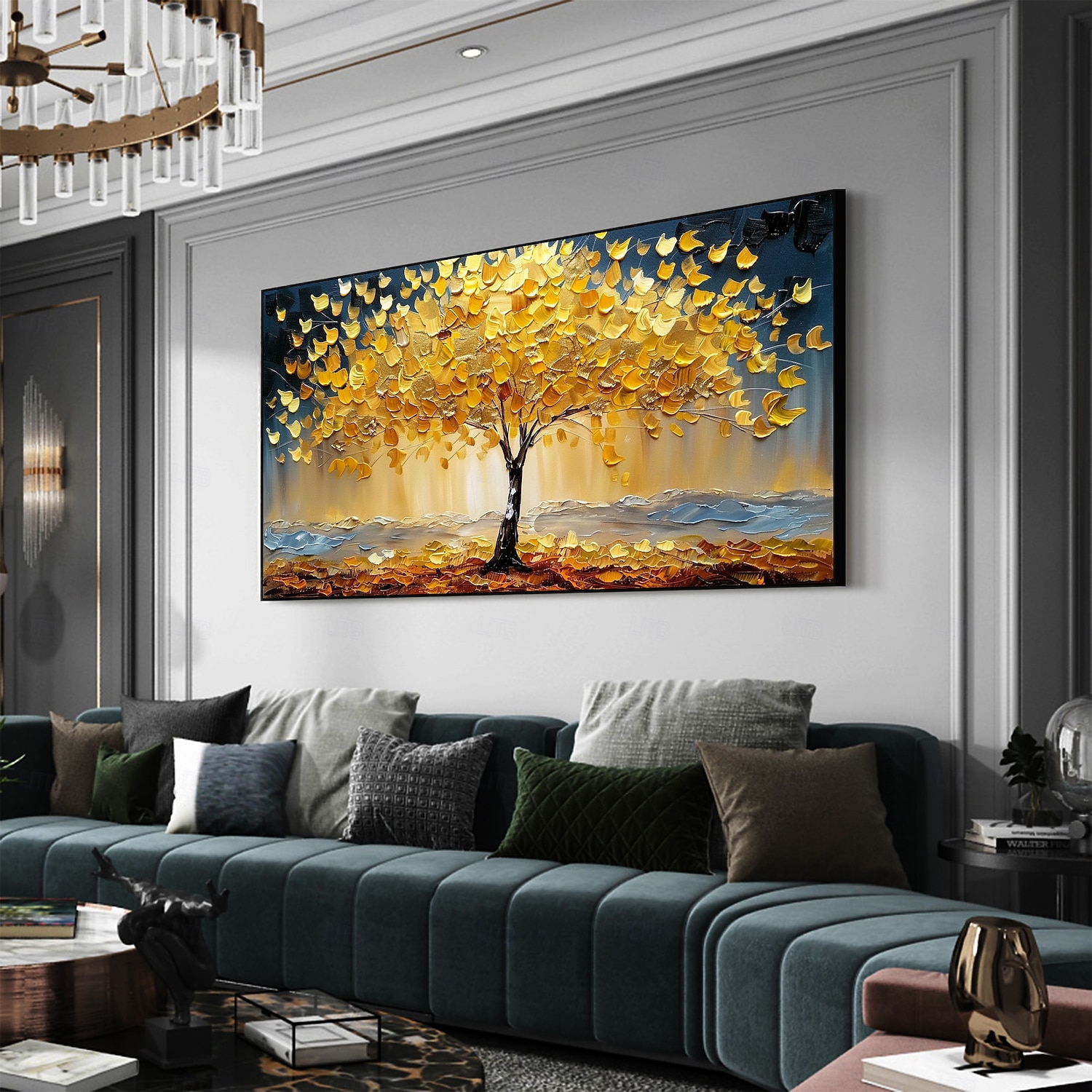 handgemachtes original goldenes Ölgemälde Baum des Lebens auf Leinwand abstrakte Baumlandschaft Wandkunst für Wohndekoration mit gespanntem Rahmen ohne Innenrahmen Gemälde 2025 - $131.99 –P8