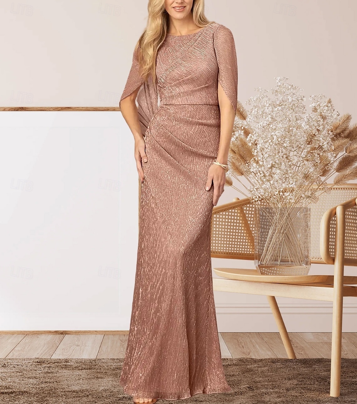 Abito per la madre della sposa sirena  tromba abito da matrimonio elegante scollatura a girocollo lunghezza a terra chiffon senza maniche con arricciature del 2025 a $171.99 –P1