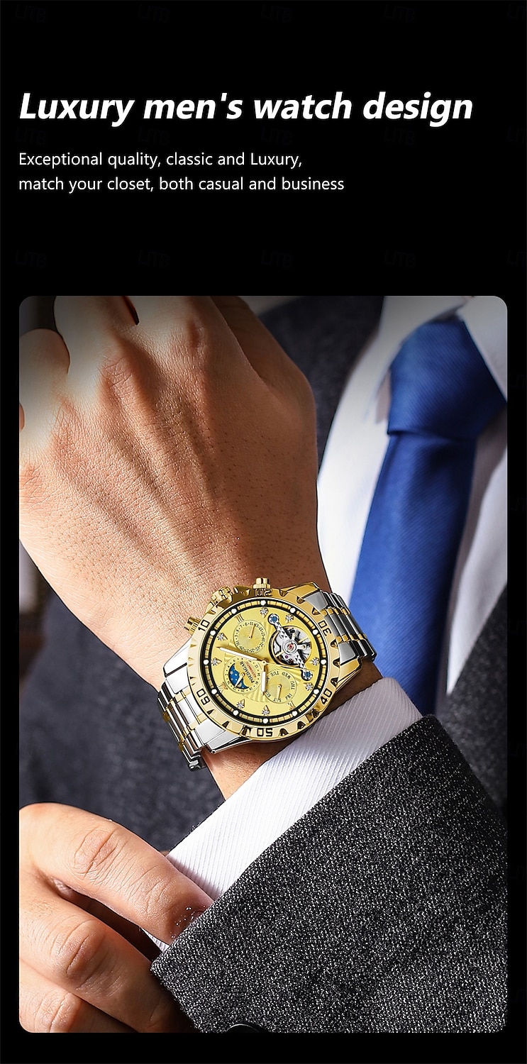 Luxury Hollow Tourbillon Men Watches Waterproof Luminous Automatic Mechanical Watch Date Week Stainless Steel Men Watch 2025 - $58.99 –P3