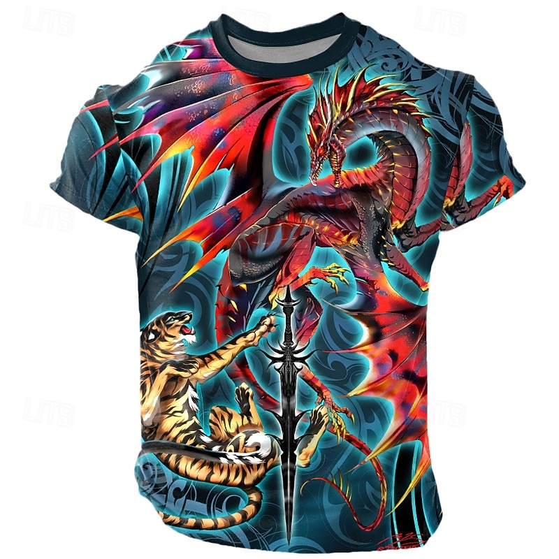 Herren Drache T Shirt Kurzarm T-Shirt 3D-Druck Rundhalsausschnitt Hemd Übertrieben Designer Party Straße Lässig Blau Sommer Frühling Ganzjahres Bekleidung S M L XL XXL XXXL 4XL 2026 - $21.99 –P1