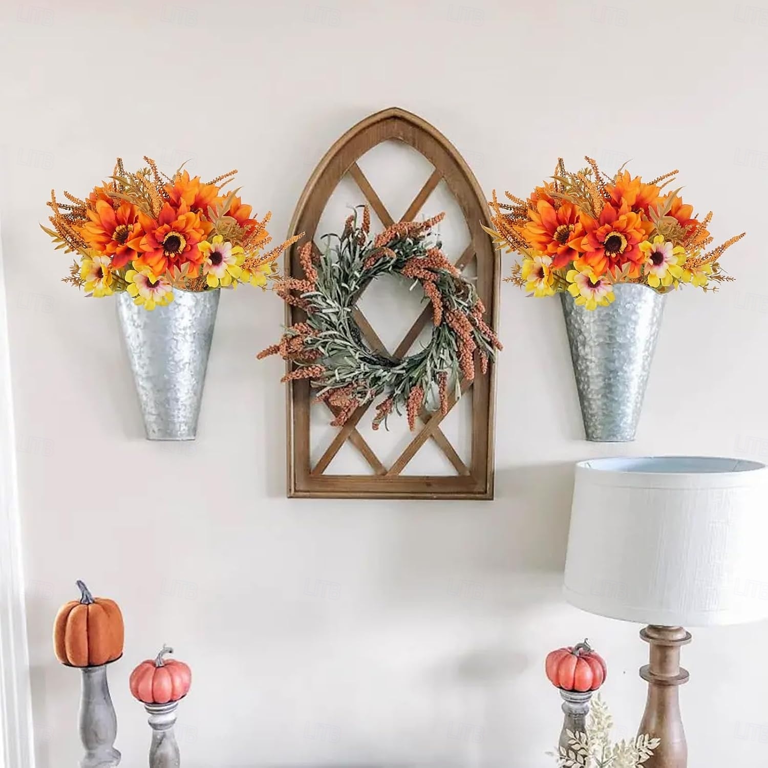 6 buntar konstgjorda höstblommor solrosor konstgjorda blommor bukett dahlia höstblomsterarrangemang för dekoration solros bordsdekorationer för hemmet kök thanksgiving 2025 - $23.99 –P5