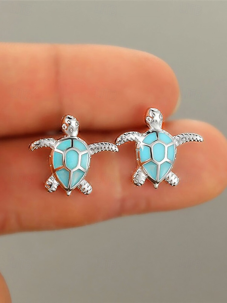 Boucles d'oreilles tortue pour femmes – élégantes boucles d'oreilles plaquées argent avec incrustation de turquoise, parfaites pour la plage et l'été, accessoires décontractés et de vacances de 2026 ? $9.99 –P5