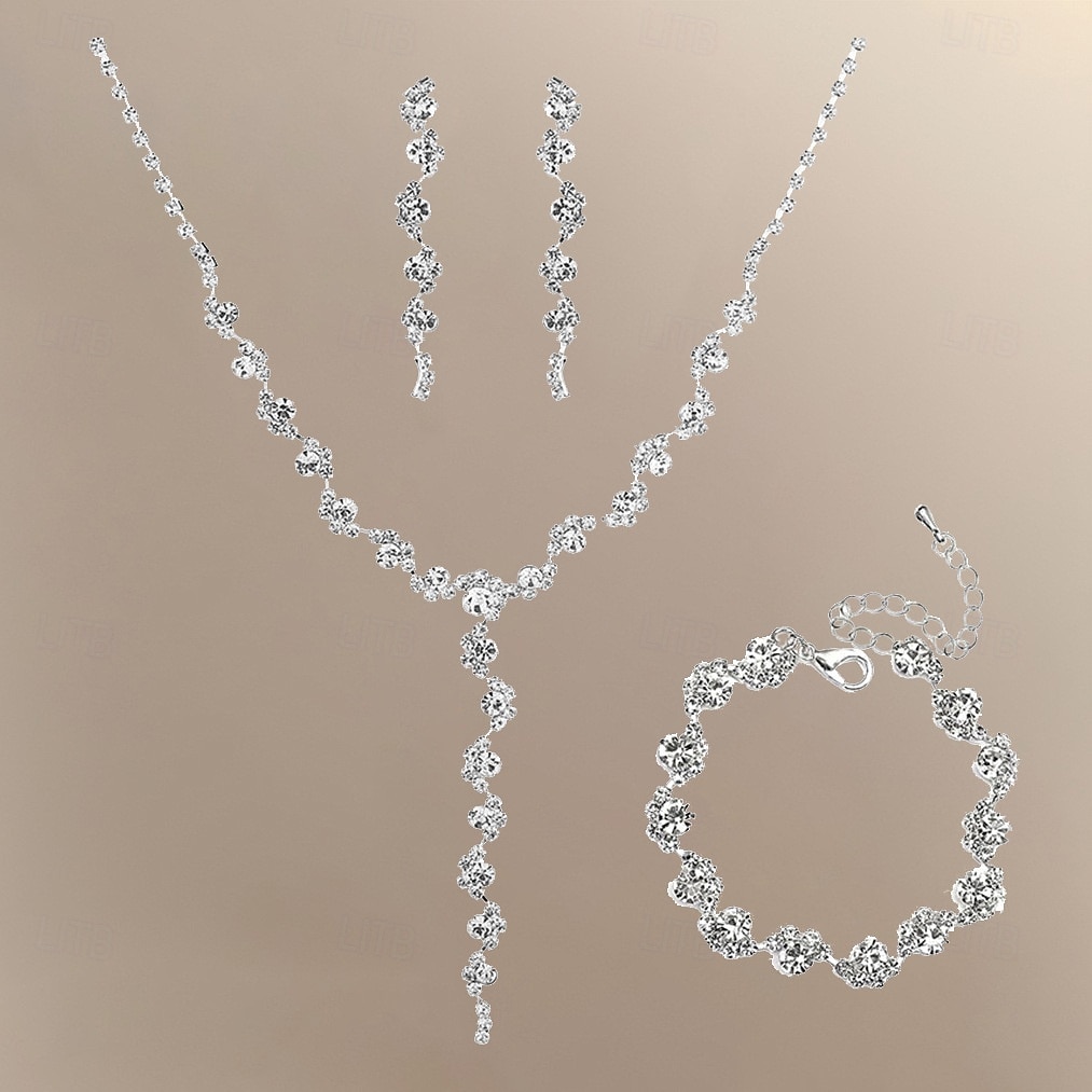 bruidssieradensets 1 set strass-legering 1 armband oorbellen ketting stijlvolle damessieradenset voor bruiloft speciale gelegenheid feest avondkleding 2025 - $33.99 –P5
