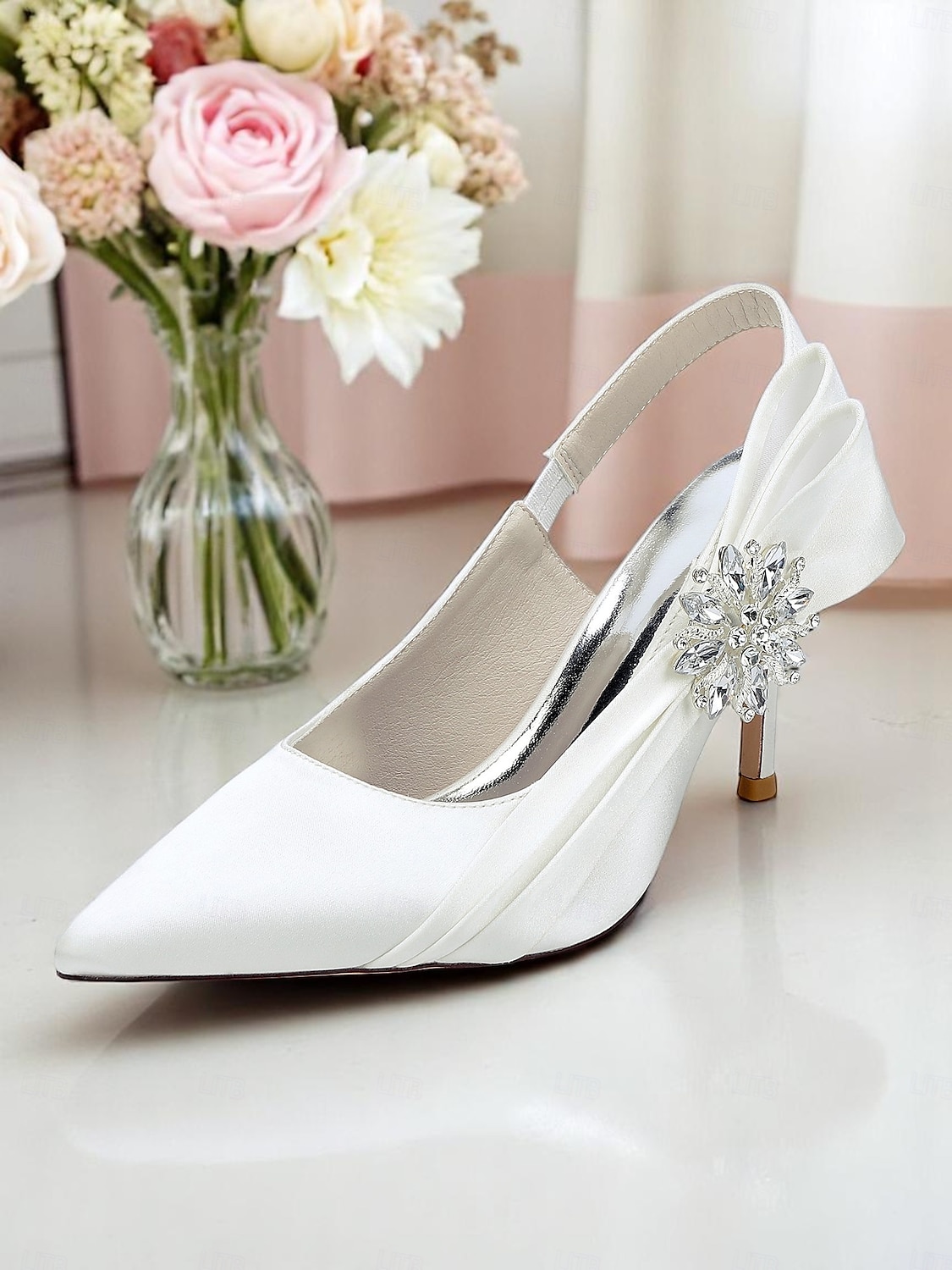 Tacones peep-toe de satén con tira trasera para mujer con lazo elegante: tacones elegantes para cócteles y ropa de noche. 2026 - $69.99 –P3