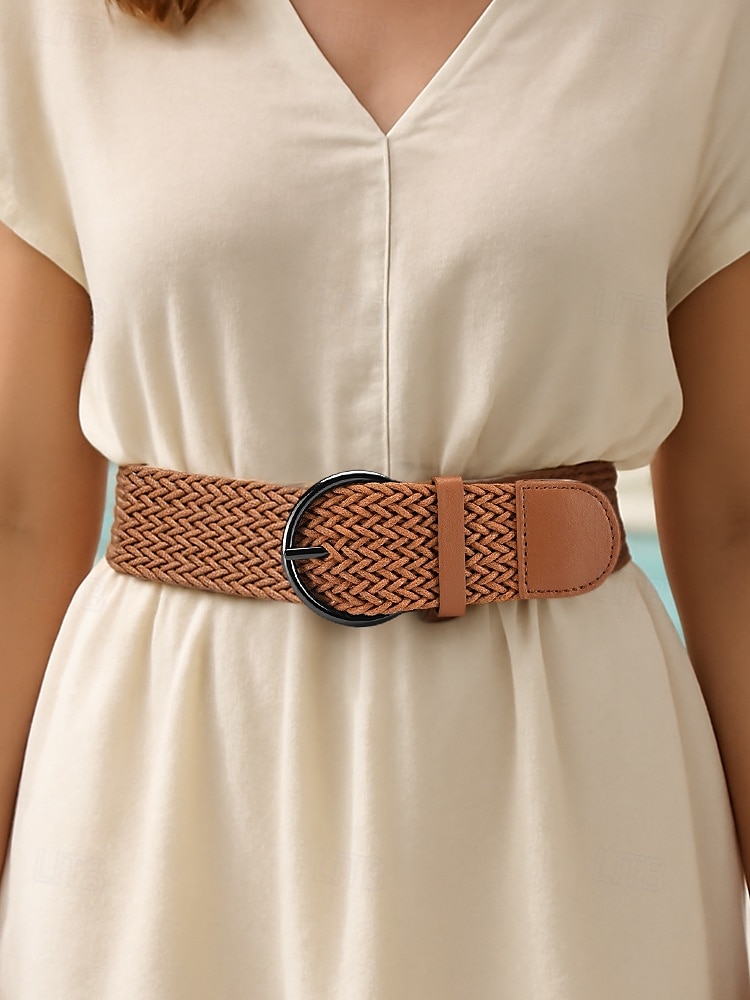 Geflochtener Gürtel aus Kunstleder für Damen mit Details und runder Schnalle – lässiger Bohème-Gürtel für Kleider, Röcke und Sommeroutfits 2025 - $11.99 –P2