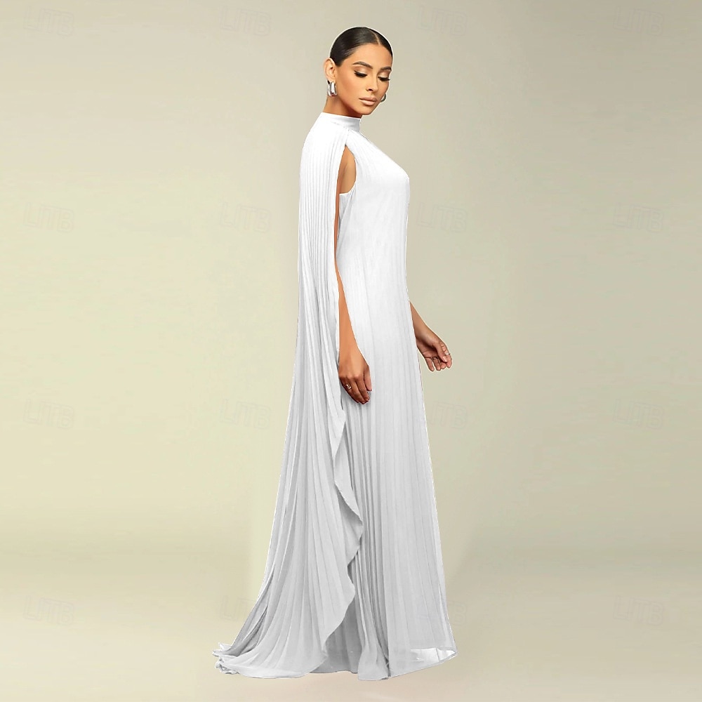 Abiti A-Line Quinceanera elegante abito formale matrimonio lunghezza al pavimento maniche lunghe scollo alto chiffon con pieghe del 2025 a $119.99 –P15