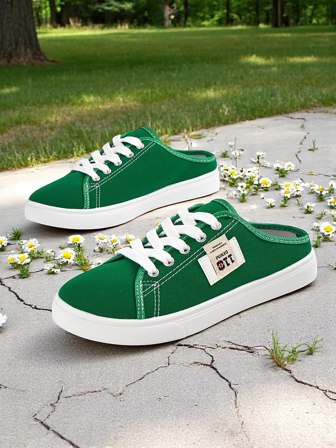 Sneakers slip-on da donna in tela verde con lacci – comode scarpe da ginnastica senza schienale, ideali per passeggiate, shopping, corse a scuola e giornate estive informali del 2026 a $24.99 –P2
