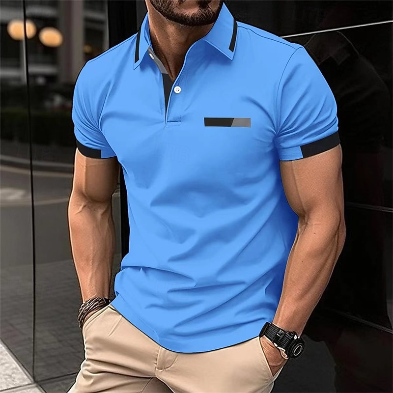 Herren Golfshirt Golf Poloshirts Lässig Arbeit Revers Kurzarm Basic Modern Farbblock Patchwork Knöpfe Frühling Normale Passform Rosenrot Golfshirt 2026 - $18.99 –P12