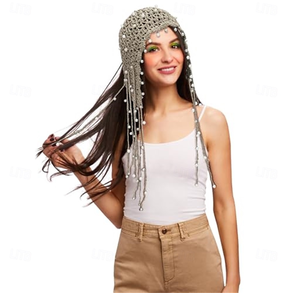 قطعة واحدة من عصابة الرأس المجوفة ذات اللون البيج مع لؤلؤة وشرابة 2025 - $13.49 –P9