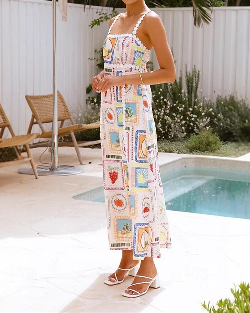 Women's Long Dress Maxi Dress Cotton Linen Dresses Casual Dress Fashion Outdoor Party Holiday Regular Fit Fruit Sleeveless Spaghetti Strap Beige Summer 2025 - $42.99 –P5