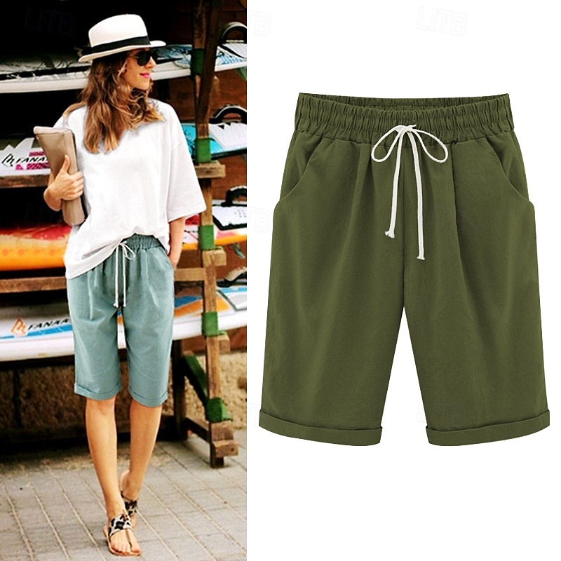 Dames Broeken Basic Casual Heldere kleur Huis Dagelijks Licht Blauw Grasgroen Meer groen Zwart Wit Zomer 2025 - $17.99 –P14