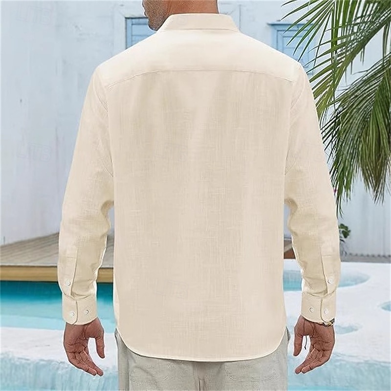 Per uomo Camicia Camicia di lino Camicia casual Camicia con Bottoni Camicia di cotone Semplice Vacanza Camicia hawaiana Bianco Blu marino Azzurro cielo Cachi Manica Lunga Bavero Primavera Autunno del 2025 a $16.49 –P6